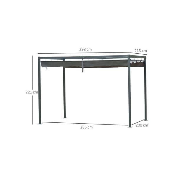 Outsunny Pergola Paviljong Terrassetak med skjutbart tak 298 x 213 x 221 cm, grå