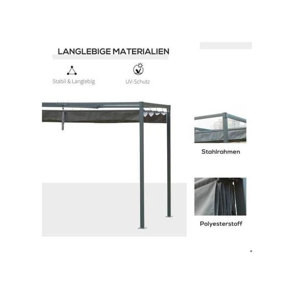 Outsunny Pergola Paviljong Terrassetak med skjutbart tak 298 x 213 x 221 cm, grå