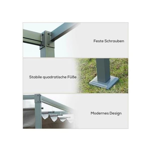 Outsunny Pergola Paviljong Terrassetak med skjutbart tak 298 x 213 x 221 cm, grå