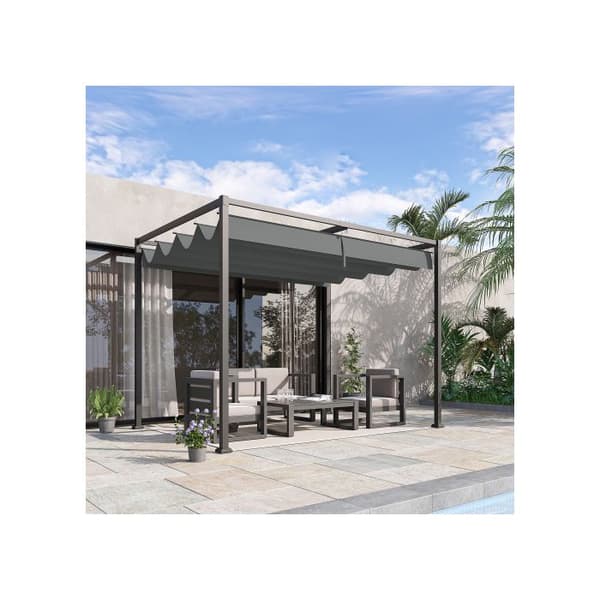 Outsunny Pergola Paviljong Terrassetak med skjutbart tak 298 x 213 x 221 cm, grå