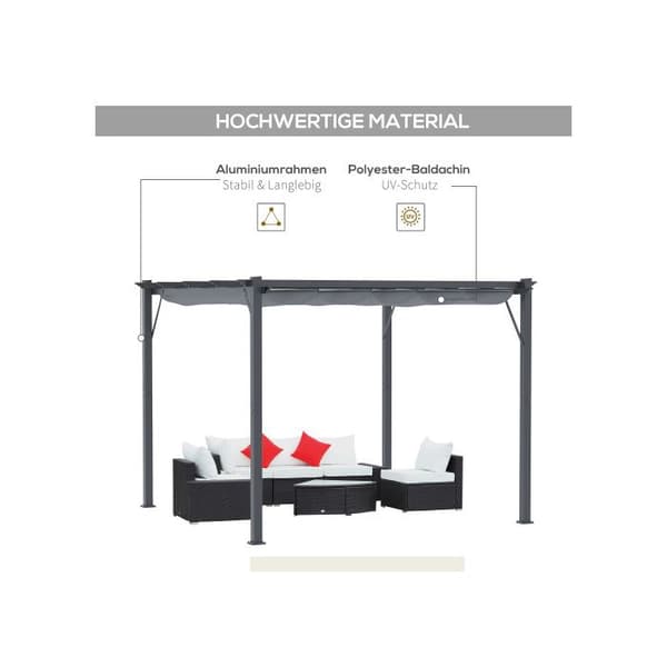 Outsunny Pergola Paviljong Terrass tak med glidande tak, trädgård, aluminium, kolgrå + mörkgrå, 3x3x2,23m