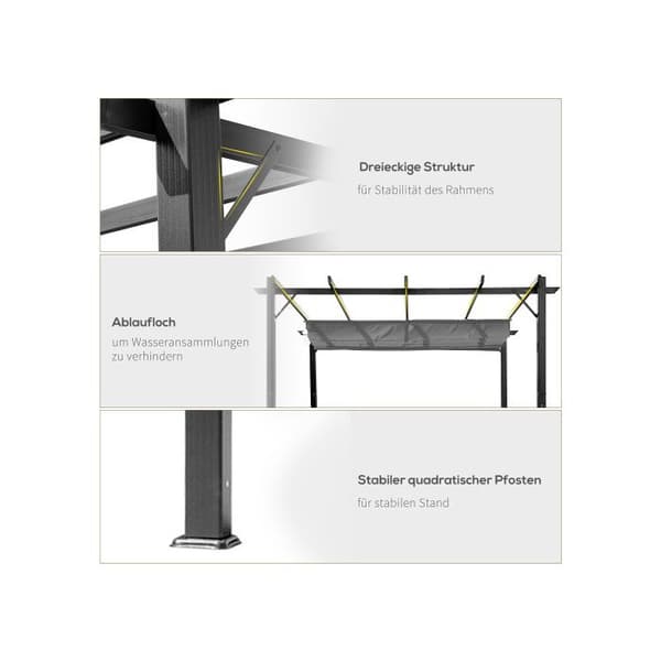 Outsunny Pergola Paviljong Terrass tak med glidande tak, trädgård, aluminium, kolgrå + mörkgrå, 3x3x2,23m
