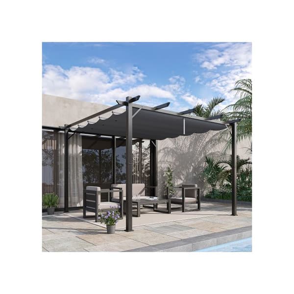 Outsunny Pergola Paviljong Terrass tak med glidande tak, trädgård, aluminium, kolgrå + mörkgrå, 3x3x2,23m