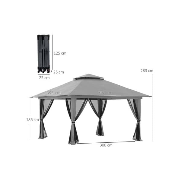 Outsunny Paviljong 4x4m Fällbar trädgårdspaviljong, UV-skyddad, mörkgrå