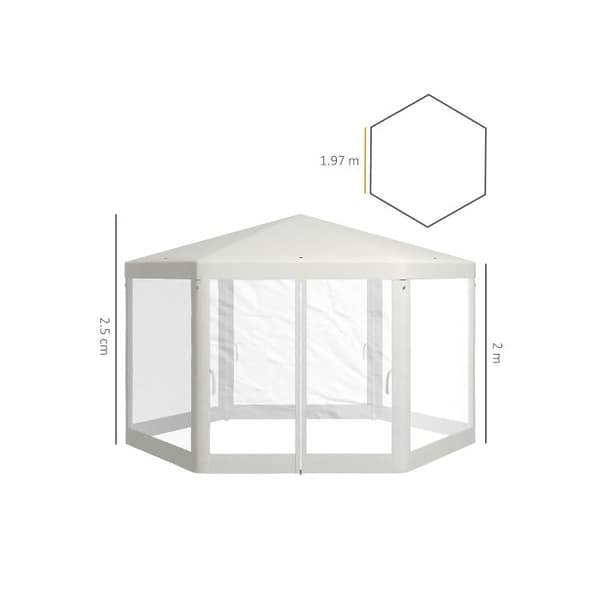 Hexagonal festtält 4x4m med myggnät, trädgårdstält i polyester och metall, färg kräm.