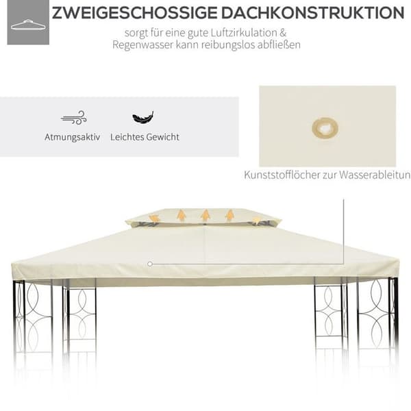 Outsunny 4x3m Ersättningsmarkis för metallgazebo med avloppslucka, markis av polyestertyg i krämfärg