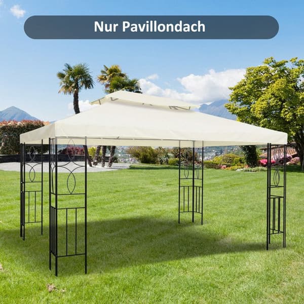 Outsunny 4x3m Ersättningsmarkis för metallgazebo med avloppslucka, markis av polyestertyg i krämfärg
