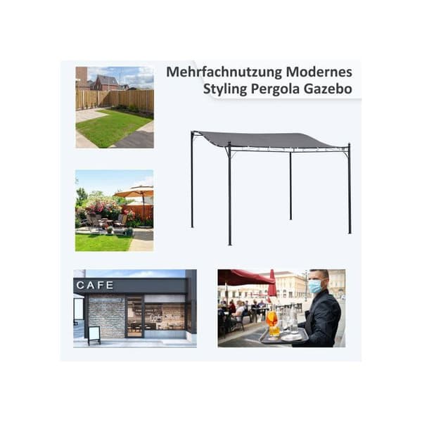 Outsunny Pergola Trädgårdspaviljong Metalltält Grå 297x297cm för Trädgård Terrass Balkong