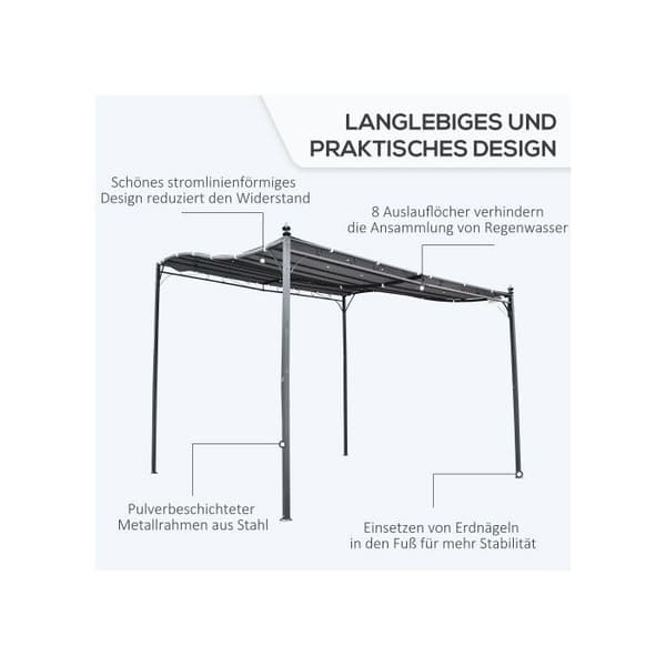 Outsunny Pergola Trädgårdspaviljong Metalltält Grå 297x297cm för Trädgård Terrass Balkong