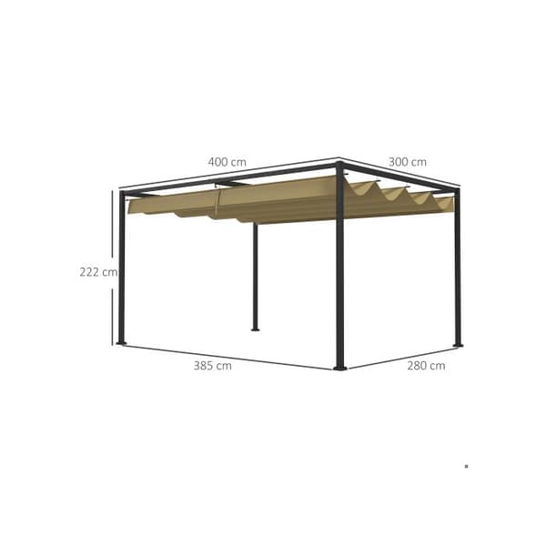 Outsunny Gazebo 4x3m Trädgårdsgazebo, stålterrasstak, trädgårdgazebo med justerbart tak, färg kaki
