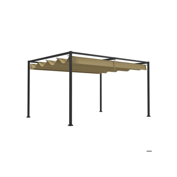 Outsunny Gazebo 4x3m Trädgårdsgazebo, stålterrasstak, trädgårdgazebo med justerbart tak, färg kaki