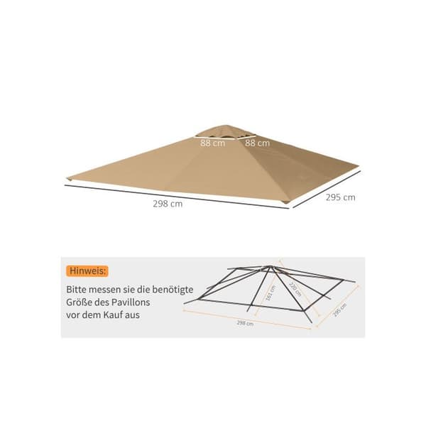 Outsunny Paviljongtak Ersättning Paviljongtak, 2,98 x 2,95 m, Beige Polyester Sol-, Väder- och UV-beständig