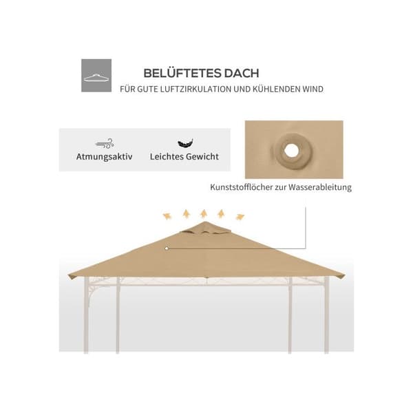 Outsunny Paviljongtak Ersättning Paviljongtak, 2,98 x 2,95 m, Beige Polyester Sol-, Väder- och UV-beständig