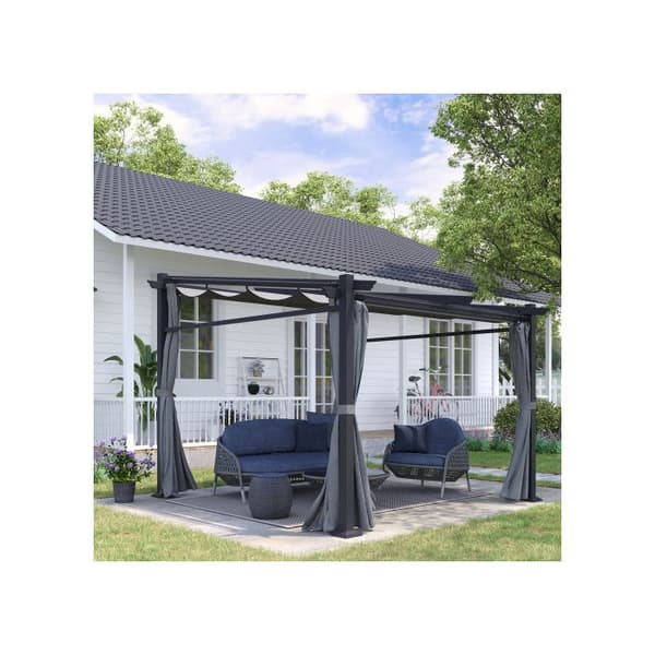 Outsunny Pergola 2,97 x 2,95 m, vattentålig pavilion med soltak, sidodelar, terrassöverdrag, polyester, mörkgrå