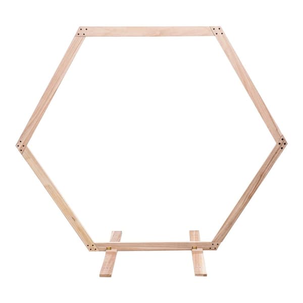 Træ Hexagonal Bryllupsbue, Retro Stil, Letvægtsdesign,Træ farve, 7,1 x 6,1 fod
