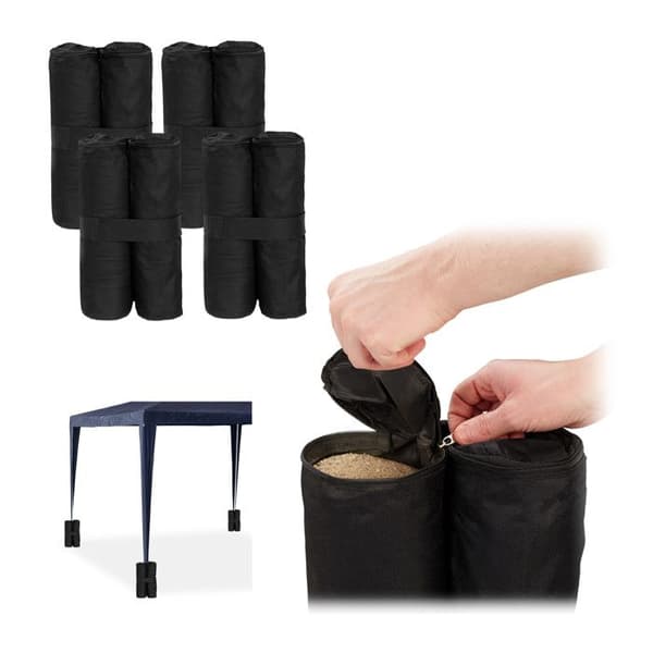 Relaxdays Vikten för pavilion, set om 4, vikter för tält, att fyllas med sand, stenar, 10 kg per fot, svart