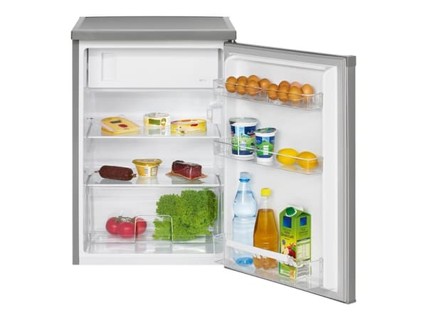 Bomann KS 2184 - Kylskåp med frysfack - bredd: 56 cm - djup: 57.5 cm - höjd: 84.5 cm - 120 liter - Klass E - design i rostfritt stål