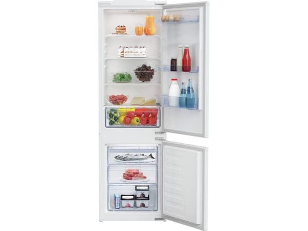 Beko BCSA285K4SN - Kjøleskap/fryser - bunnfryser - innebygd - bredde: 54 cm - dybde: 54.5 cm - høyde: 177.5 cm - 271 liter - Klasse E - hvit