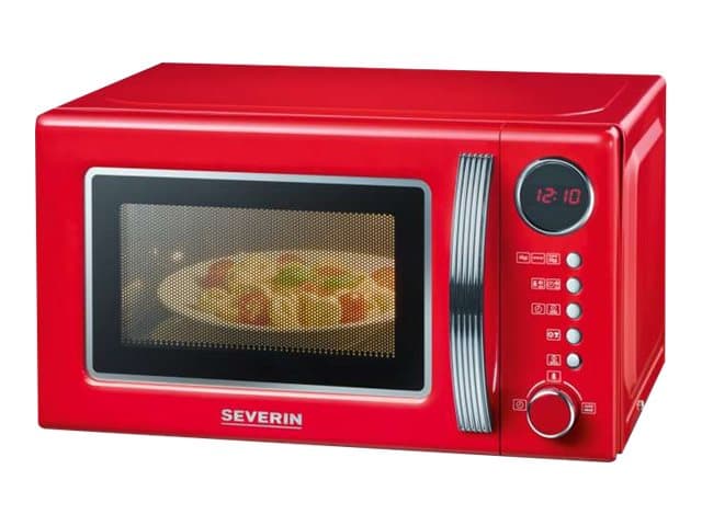 SEVERIN Retro MW 7893 - 125 års jubileumsutgåva - mikrovågsugn med grill - 20 liter - 700 W - röd/krom