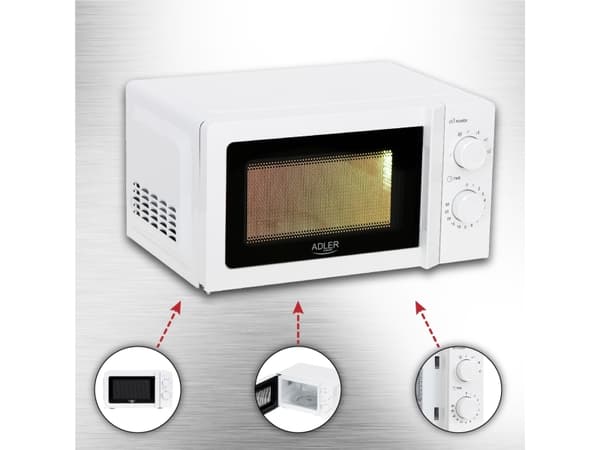 Adler AD 6205, Bänkdiskmaskin, Enbart mikrovågsugn, 20 l, 700 W, Rotations-, Vit