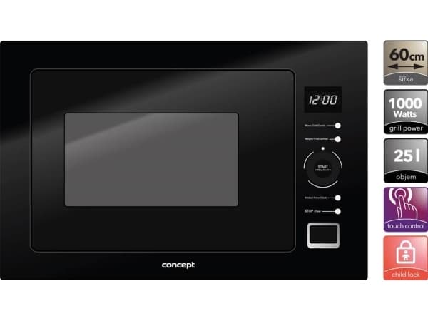 Conceptronic MTV6925bc, Innebygget, 25 l, 900 W, Berøringskontroll, Sort, 1000 W