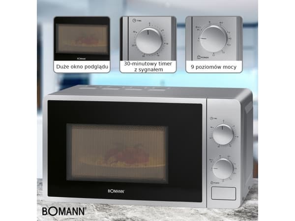 Bomann MWG 6015 CB - Mikrobølgeovn med grill - 20 liter - 700 W - sølv