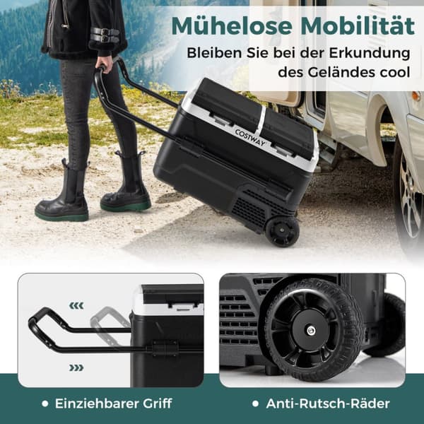 Bil Køleskab, 12V Bil Køleskab med 2 Kølezoner 40L Transportabel Fryser med Kompressor, 79x47x46.5 cm, Sort
