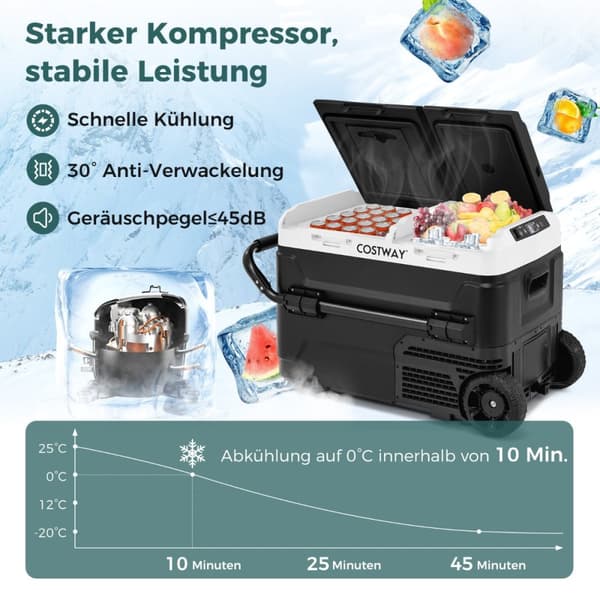 Bil Køleskab, 12V Bil Køleskab med 2 Kølezoner 40L Transportabel Fryser med Kompressor, 79x47x46.5 cm, Sort