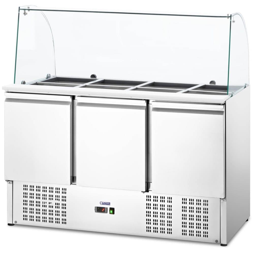 Royal Catering Salladskyl - Med glasmonter - Royal Catering - 368 L - För 8 GN-behållare - 137 x 70 cm