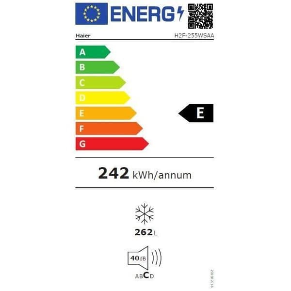 HAIER H2F-255WSAA - Upprättstående frys - 262L - Kall No Frost -L60 x H186,5 cm - Vit