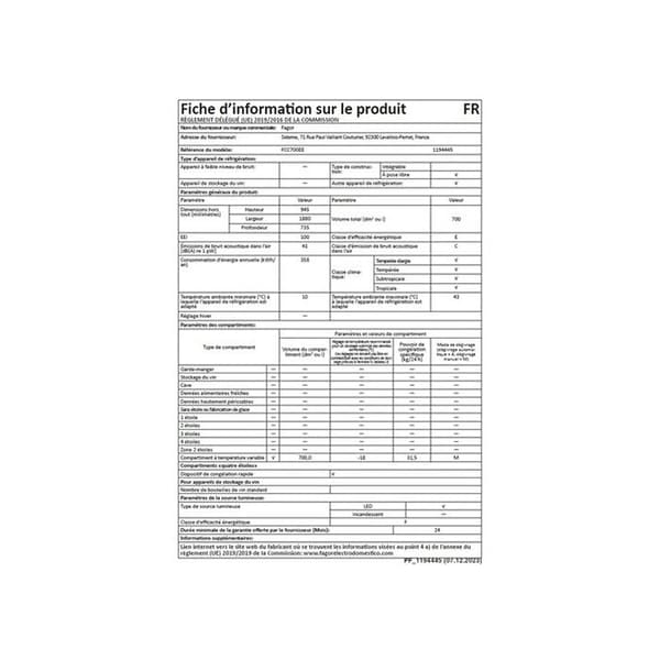 Frys - FAGOR - FCC700EE - 31,5 kg/24h - Vit - Automatisk avfrostning