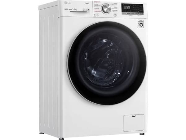 LG F2DV5S7S1E, Edestä täytettävä, Vapaasti seisova, Valkoinen, Vasen, Painikkeet, Rotaatio, LED