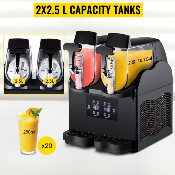 380W kommersiell slushmaskin med 2x2,5 L tank, bekväm manöverpanel, snabb kylning, användarvänlig design, bred applikation