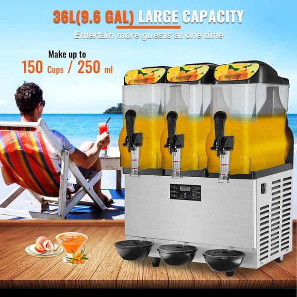 1100W 12L x 3 tankar slushmaskin för hem och kommersiellt bruk, snabb kylning och blandning, tyst drift, lätt att använda