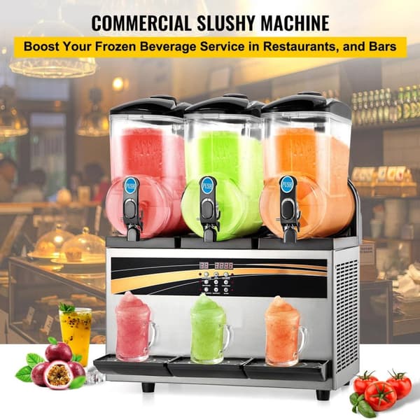 3 x 15L 800W slushmaskin, fryst dryckesmaskin med intelligent kontrollpanel, effektiv kylning, robust och hållbar