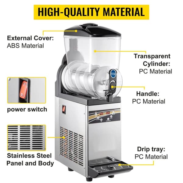 500W 15L singel tank slushmaskin, fryst dryckesmaskin, högkvalitativa material, effektiv kylning, exakt kontroll, lätt att använda