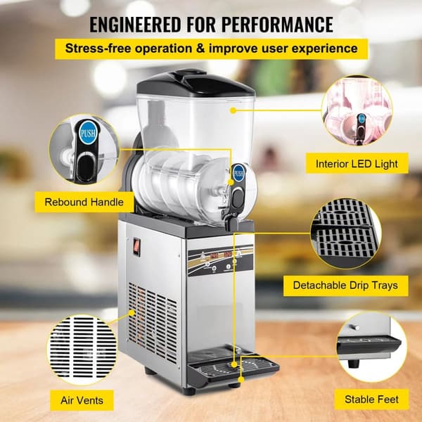 500W 15L singel tank slushmaskin, fryst dryckesmaskin, högkvalitativa material, effektiv kylning, exakt kontroll, lätt att använda
