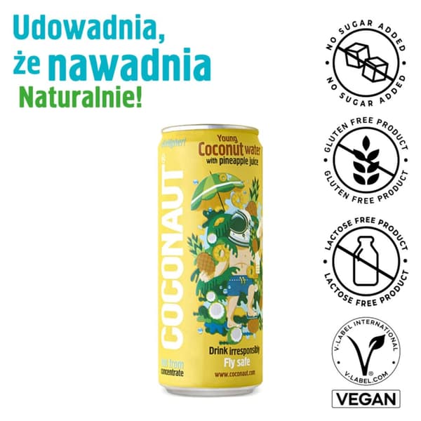 Kookosvesi. nuorten kokon kanssa. ananasmehun kanssa. 320 ml