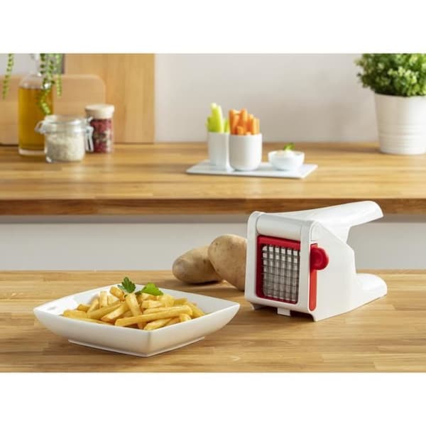 MOULINEX Manuell pommes frites och grönsaksskärare, Stort galler 7x7 cm, Rostfria blad, Utmärkt grepp, Robust, Vit/Röd K1015414