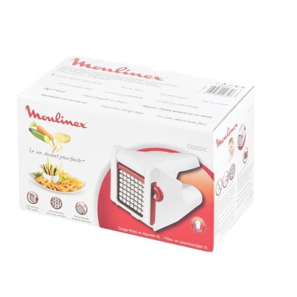MOULINEX Manuell pommes frites och grönsaksskärare, Stort galler 7x7 cm, Rostfria blad, Utmärkt grepp, Robust, Vit/Röd K1015414