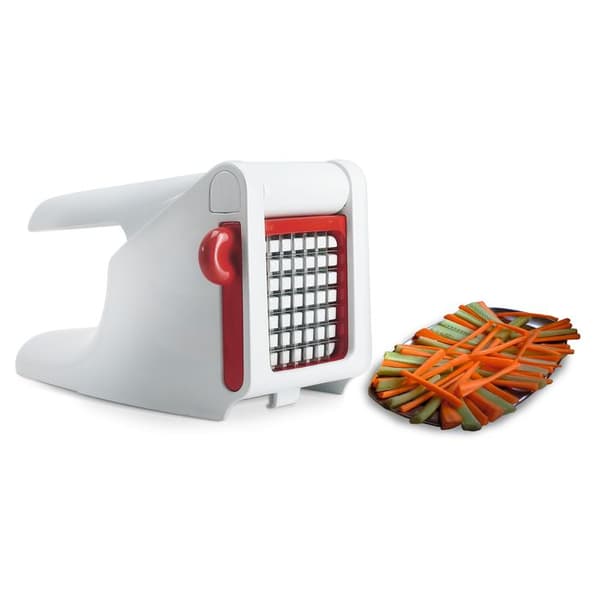 MOULINEX Manuell pommes frites och grönsaksskärare, Stort galler 7x7 cm, Rostfria blad, Utmärkt grepp, Robust, Vit/Röd K1015414