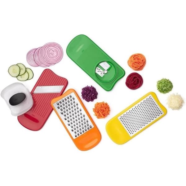 Grönsaksskärare - OXO Good Grips - Komplett set - Rivjärn, mandolin, spiralizer - Rutsystem - Rostfritt stål