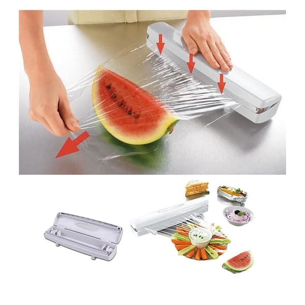 Wrap-/filmdispenser för plastfolie, bakplåtspapper, folie etc.