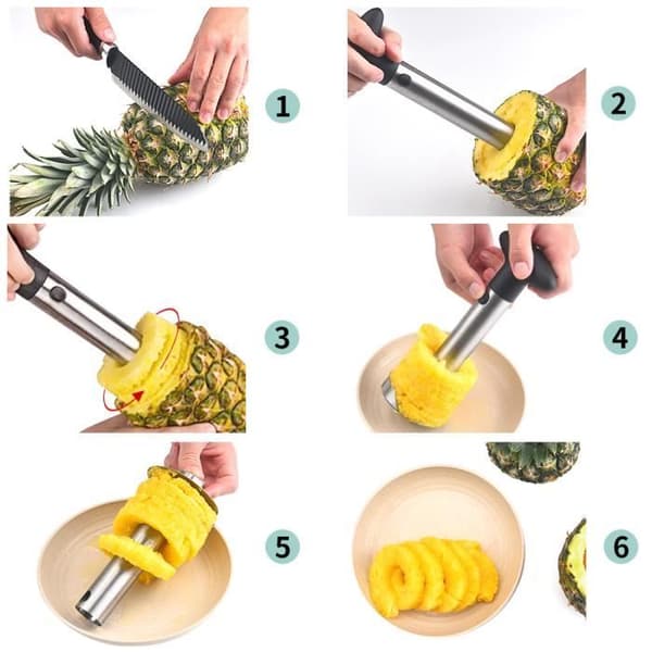 Ananasskärare, Skalare, Fruktskärare, Fruktskärare i rostfritt stål, Separator, Skivmaskin, för skalning och kärnning, Päron, Persika, Äpple