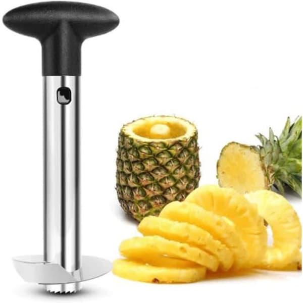 Ananas Skärare, Ananas Avkärnare i Rostfritt Stål, Ananas Kniv, Ananas Skärverktyg för Hemmet, Restaurang - Svart