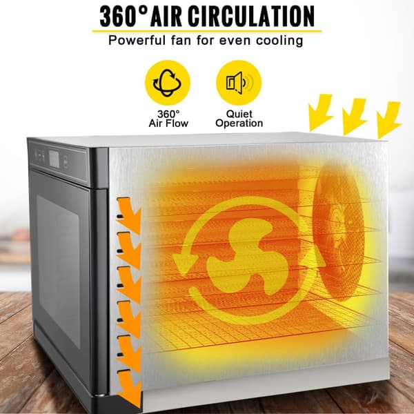 600W elektrisk mattorkarmaskin med 6 justerbara brickor, 360° varmluftscirkulation, digital pekskärm, humaniserad design, lätt att städa