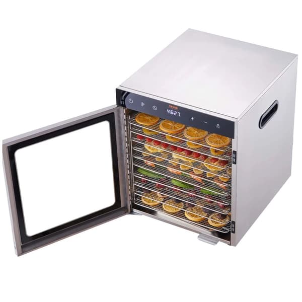 Matavtorkare, 10 rostfria stålbrickor, justerbar timer och temperatur,10 Brickor 800W