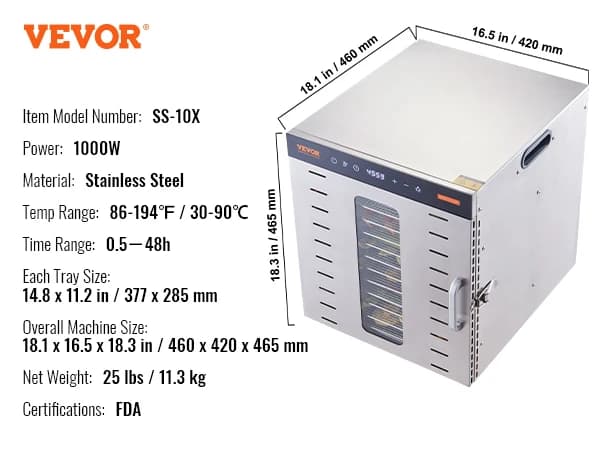 Matavtorkare, 10 brickor, digital timer,10 Brickor 1000W