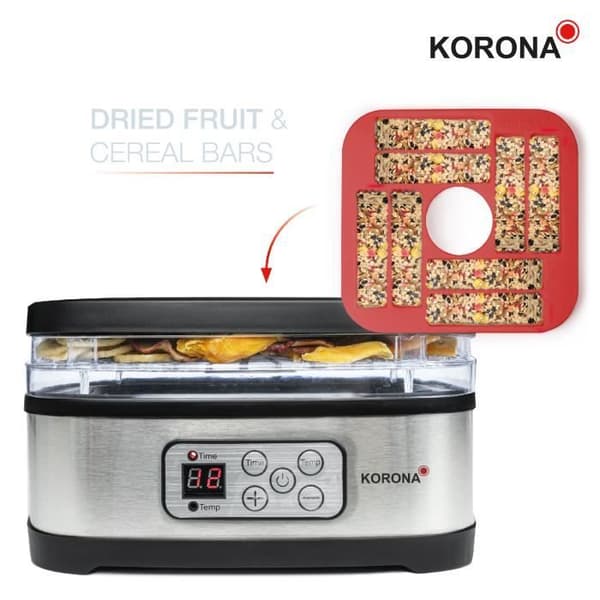 Korona 57011 Dehydrator med Cereal Bar Mould | 8-72 timmars timer | BPA-fri | LED-display, rostfritt stål