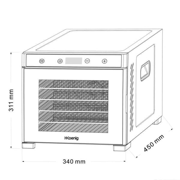 HKoeNIG Dehydrator - DSY900 - Temperatur fra 35°C til 70°C - Indbygget timer - 650W